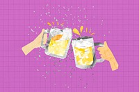 Cheering beer glasses, celebration paper craft collage