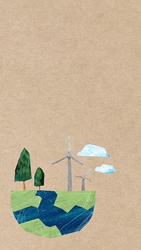 Wind turbine farm iPhone wallpaper, paper craft collage