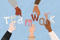 Teamwork word, paper diverse hands united collage