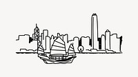 Victoria Harbour Hong Kong line art illustration isolated background