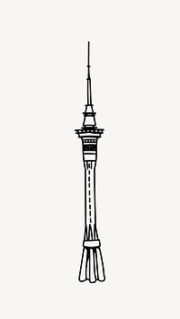 Sky Tower New Zealand line art illustration isolated background