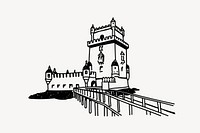 Bel&eacute;m Tower Portugal line art illustration isolated background