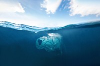 Plastic underwater background, sea pollution image