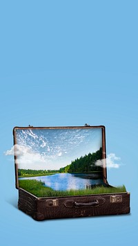 Open briefcase nature iPhone wallpaper, surreal lake remix