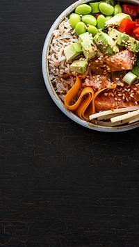 Salmon poke bowl iPhone wallpaper, healthy food image