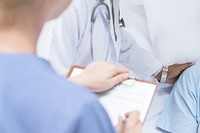 Doctor writing prescription background, medical image