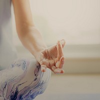 Meditating woman closeup background, wellness image