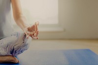 Meditating woman closeup background, wellness image