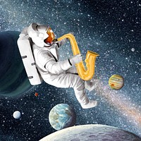 Astronaut playing saxophone background, outer space aesthetic