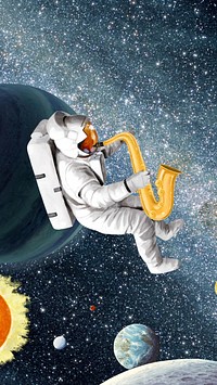 Astronaut playing saxophone iPhone wallpaper, outer space aesthetic