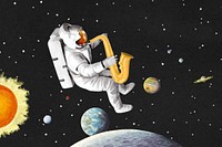 Astronaut playing saxophone background, outer space aesthetic