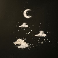 Aesthetic starry sky, crescent moon and clouds psd