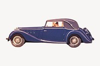 Blue classic car, vintage vehicle illustration