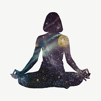 Meditating woman, galaxy silhouette remix psd