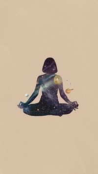 Meditating woman, galaxy silhouette remix