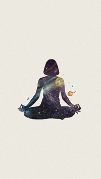 Meditating woman, galaxy silhouette remix