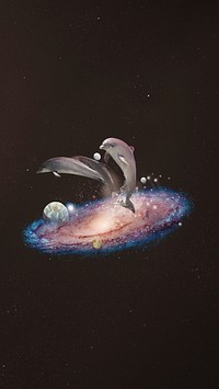 Swimming dolphins, galaxy aesthetic remix