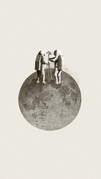 Astronauts taking photo, moon galaxy remix