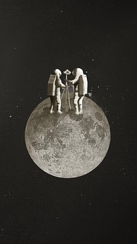 Astronauts taking photo, moon galaxy remix