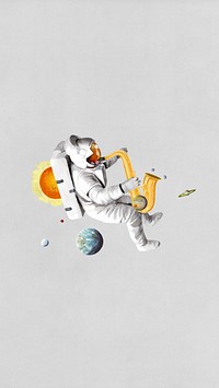 Astronaut playing saxophone, surreal galaxy remix