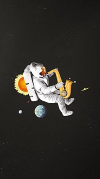 Astronaut playing saxophone, surreal galaxy remix