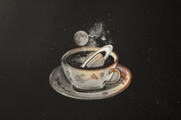 Saturn in coffee cup, surreal escapism remix