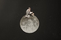 Boy reading on moon, surreal education remix