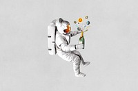 Astronaut holding champagne bottle