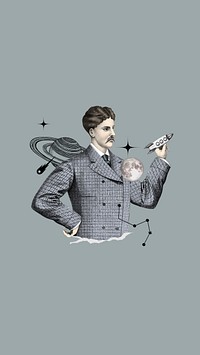 Vintage astronomer man, galaxy remix