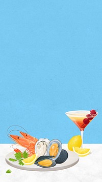 Seafood boils iPhone wallpaper, food digital painting