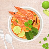 Tom Yum shrimp soup, Thai food illustration