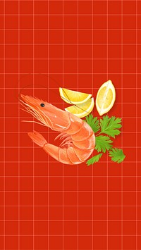 Shrimp seafood iPhone wallpaper, digital painting