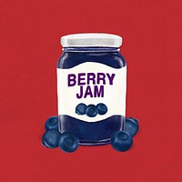 Blueberry jam jar, bread spread illustration