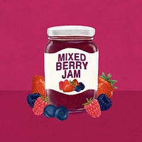 Mixed berry jam jar, bread spread illustration