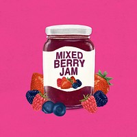 Mixed berry jam jar, bread spread illustration