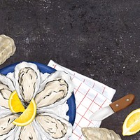 Fresh  oyster platter background, seafood digital painting