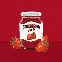 Strawberry jam jar, bread spread illustration