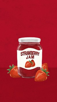 Strawberry jam iPhone wallpaper, bread spread digital painting