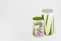 Onion & pickle jar background, vegetable food illustration