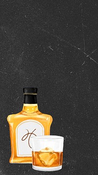 Whiskey glass bottle iPhone wallpaper, alcoholic drinks illustration