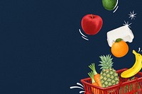 Grocery shopping basket background, healthy food illustration