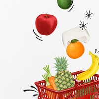 Grocery shopping basket background, healthy food illustration