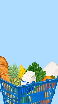 Grocery shopping basket iPhone wallpaper, vegetables food illustration