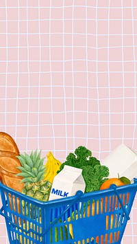 Grocery shopping basket iPhone wallpaper, vegetables food illustration