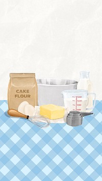 Baking ingredients iPhone wallpaper, food illustration