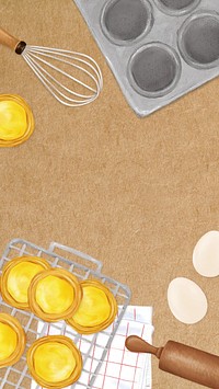 Homemade egg tarts iPhone wallpaper, baking illustration