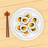 Korean Kimbap roll background, Asian food illustration