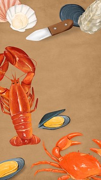 Seafood boils iPhone wallpaper, lobster, crab illustration