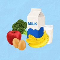 Milk, fruits & vegetable, food illustration