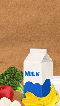 Milk and fruits iPhone wallpaper, healthy food illustration